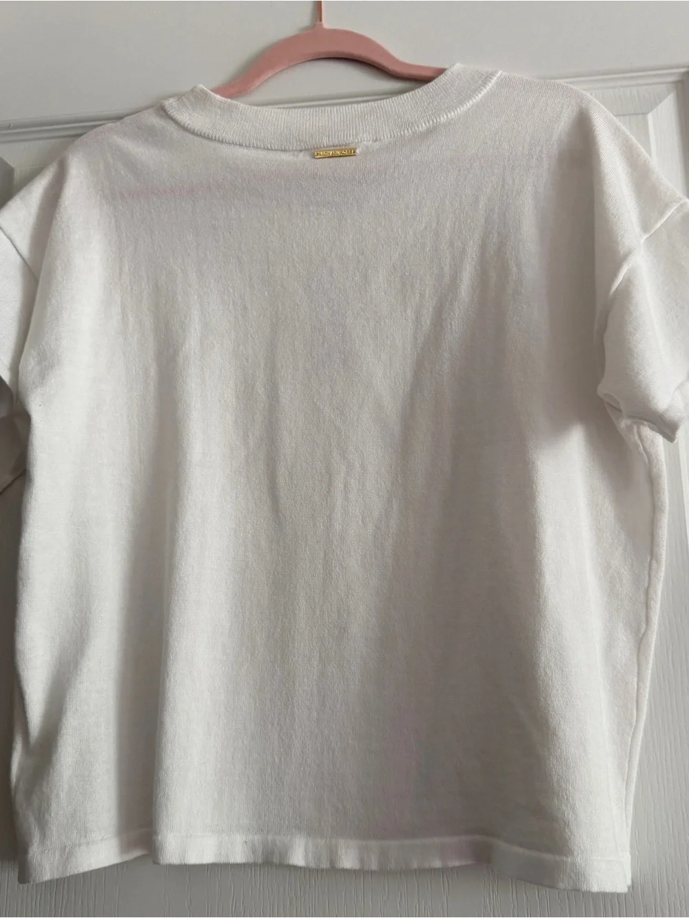 Michael Kors White Embossed Logo Short Sleeve Sweater